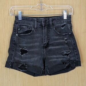 KanCan Women Black Distressed Denim Shorts Womens 23 Grunge High Rise Cuffed